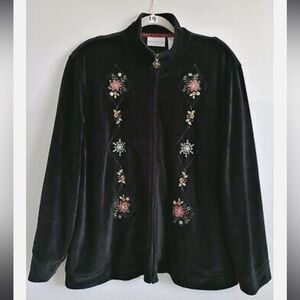 ALFRED DUNNER Black Velvet‎ Jacket Embroidered Cotton Blend  14 zip up vintagee